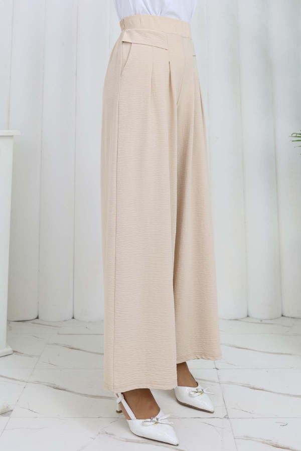 Geniş Paça Pileli Pantolon Taş Rengi 6718 Geniş Paça Pileli Pantolon Taş Rengi 6718