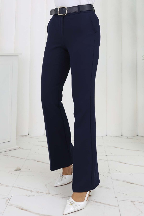 Kemerli İspanyol Paça Pantolon Lacivert 6538 Kemerli İspanyol Paça Pantolon Lacivert 6538
