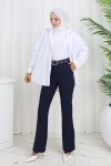 Kemerli İspanyol Paça Pantolon Lacivert 6538 Kemerli İspanyol Paça Pantolon Lacivert 6538