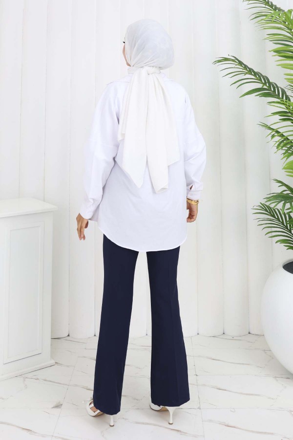 Kemerli İspanyol Paça Pantolon Lacivert 6538 Kemerli İspanyol Paça Pantolon Lacivert 6538