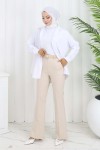 Kemerli İspanyol Paça Pantolon Taş Rengi 6538 Kemerli İspanyol Paça Pantolon Taş Rengi 6538