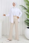 Kemerli İspanyol Paça Pantolon Taş Rengi 6538 Kemerli İspanyol Paça Pantolon Taş Rengi 6538