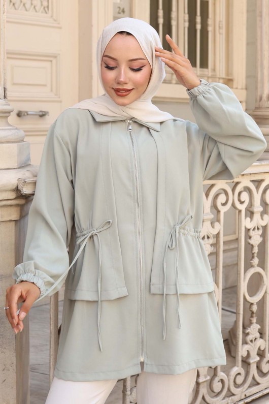 Beli Büzgülü Fermuarlı Kısa Kap Mint Yeşili 3243 Beli Büzgülü Fermuarlı Kısa Kap Mint Yeşili 3243