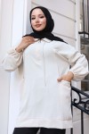 İp Detaylı Yarım Fermuarlı Tesettür Tunik Taş Rengi 3190 İp Detaylı Yarım Fermuarlı Tesettür Tunik Taş Rengi 3190
