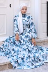 Desenli Tesettür Elbise Lacivert 561