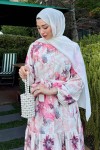 Desenli Tesettür Elbise Gül Kurusu 572-1