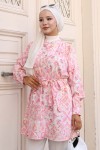 Desenli Tesettür Gömlek Pembe 704 Desenli Tesettür Gömlek Pembe 704