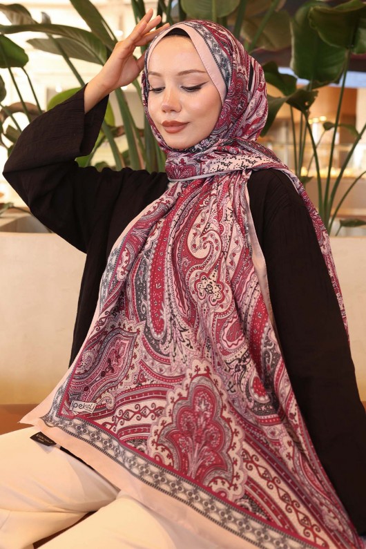 Etnik Desenli Pamuk Şal Gül Kurusu İpk100 