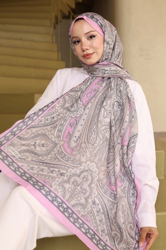 Etnik Desenli Pamuk Şal Lila İpk100