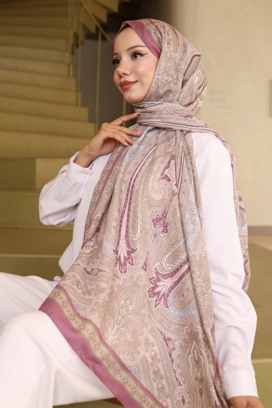 Etnik Desenli Pamuk Şal Mürdüm İpk100