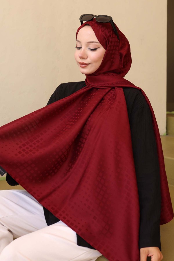 Desenli Jakarlı Şal Bordo İpk107 Desenli Jakarlı Şal Bordo İpk107