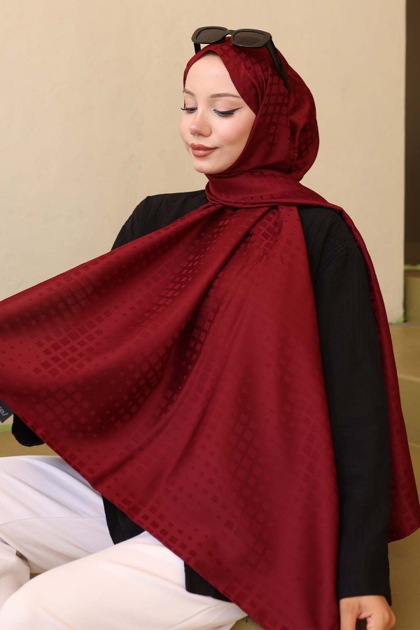 Desenli Jakarlı Şal Bordo İpk107 Desenli Jakarlı Şal Bordo İpk107