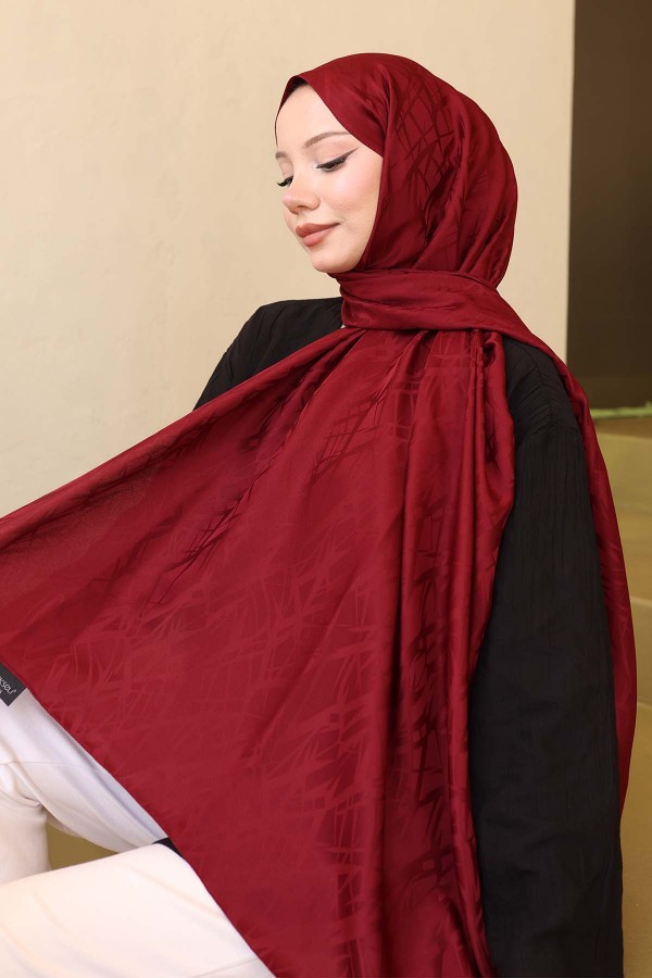 Desenli Jakarlı Şal Bordo İpk108