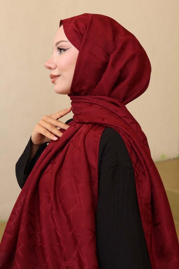 Desenli Jakarlı Şal Bordo İpk110 Desenli Jakarlı Şal Bordo İpk110