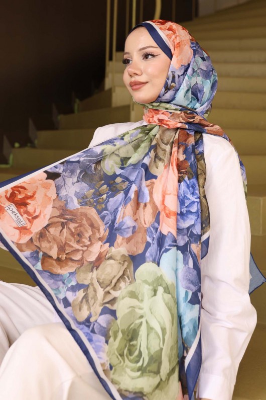 Desenli Şal Lacivert İpk111 