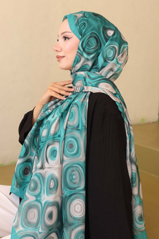 Desenli Şal Zümrüt Yeşili İpk112 