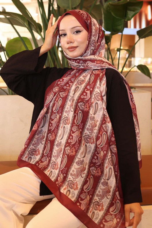 Etnik Desenli Şal Bordo İpk115  Etnik Desenli Şal Bordo İpk115