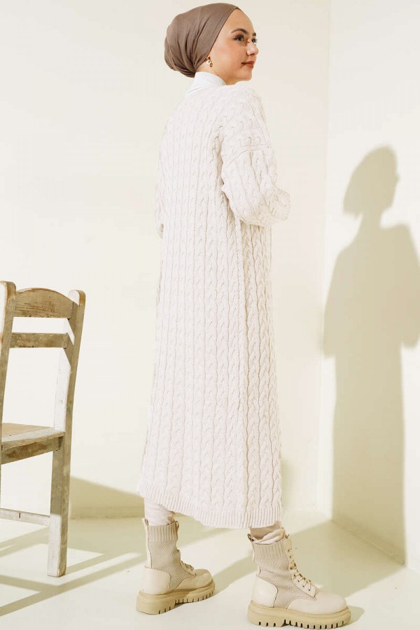  Düğmeli Uzun Triko Hırka Ekru 377