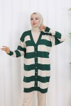 Çizgili Uzun Merserize Hırka N3217 Zümrüt Yeşili