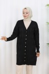 Desenli Uzun Merserize Hırka N3239 Siyah