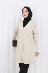 Desenli Uzun Merserize Hırka N3239 Taş Rengi