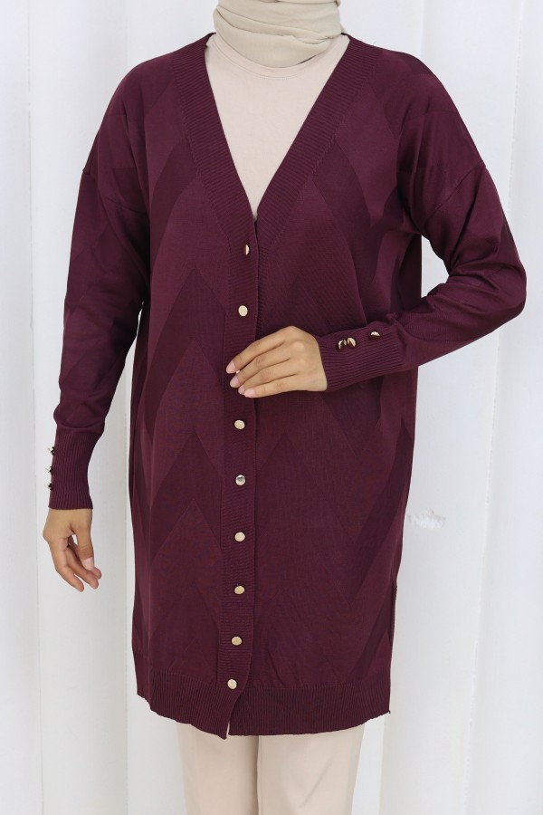 Desenli Uzun Merserize Hırka N3193 Bordo