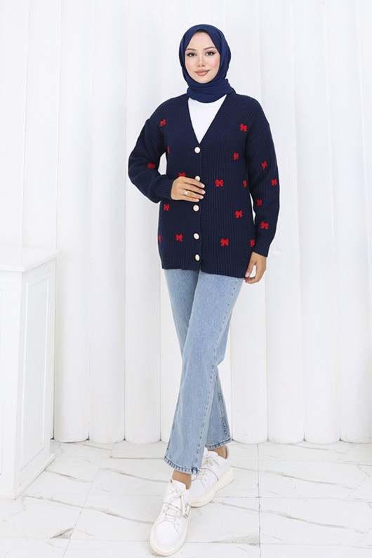 Fiyonk Detaylı Triko Hırka N490 Lacivert