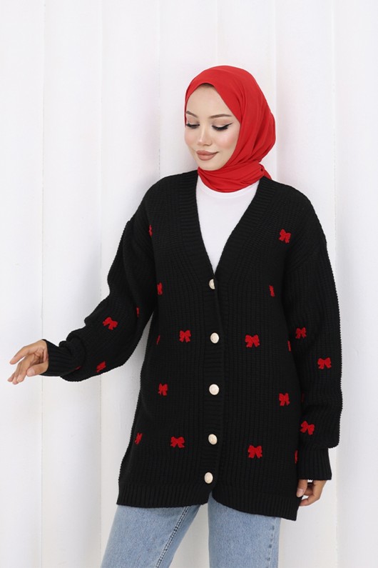 Fiyonk Detaylı Triko Hırka N490 Siyah