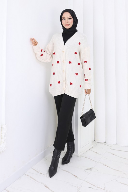 Fiyonk Detaylı Triko Hırka N490 Taş Rengi