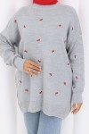 Fiyonk Desenli Triko Kazak N3251 Gri