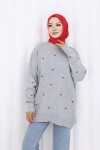 Fiyonk Desenli Triko Kazak N3251 Gri