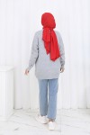 Fiyonk Desenli Triko Kazak N3251 Gri