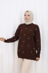 Fiyonk Desenli Triko Kazak N3251 Kahverengi