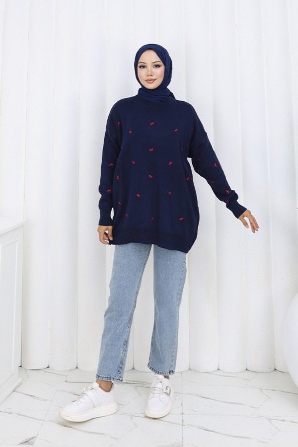 Fiyonk Desenli Triko Kazak N3251 Lacivert
