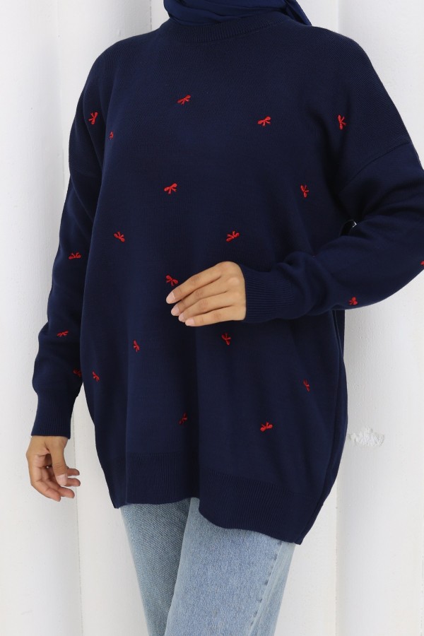 Fiyonk Desenli Triko Kazak N3251 Lacivert