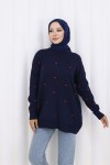 Fiyonk Desenli Triko Kazak N3251 Lacivert