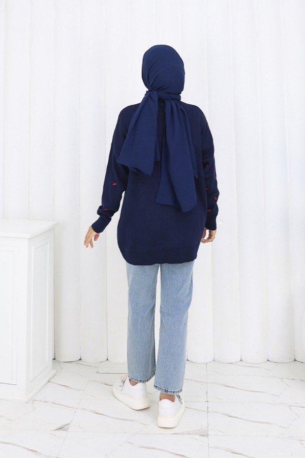 Fiyonk Desenli Triko Kazak N3251 Lacivert