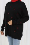 Fiyonk Desenli Triko Kazak N3251 Siyah