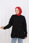 Fiyonk Desenli Triko Kazak N3251 Siyah