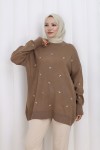Fiyonk Desenli Triko Kazak N3251 Vizon