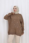 Fiyonk Desenli Triko Kazak N3251 Vizon