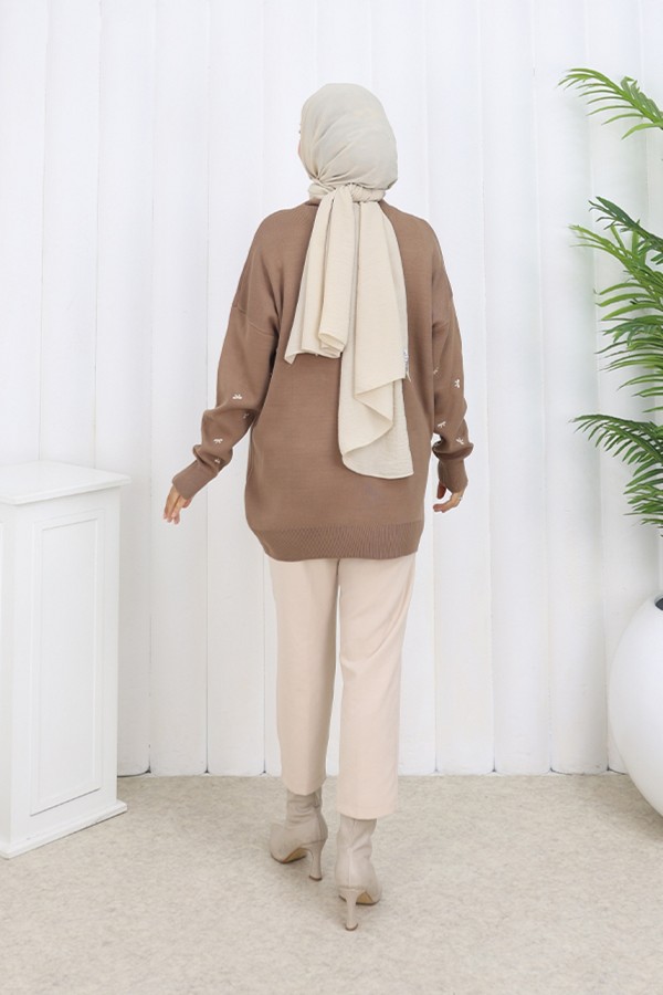 Fiyonk Desenli Triko Kazak N3251 Vizon