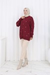 Kalp Nakışlı Triko Kazak N3253 Bordo
