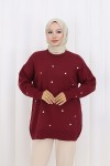 Kalp Nakışlı Triko Kazak N3253 Bordo