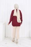 Kalp Nakışlı Triko Kazak N3253 Bordo