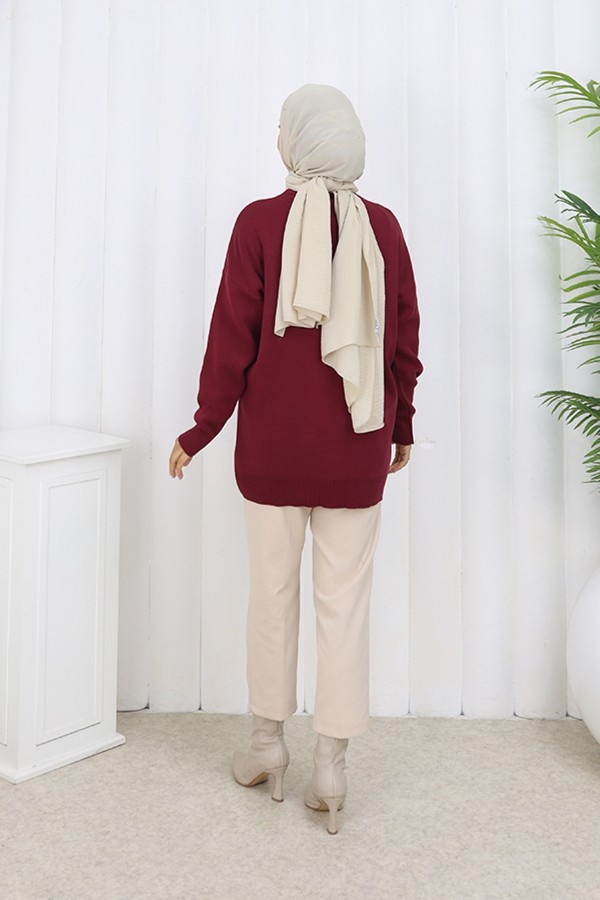 Kalp Nakışlı Triko Kazak N3254 Bordo
