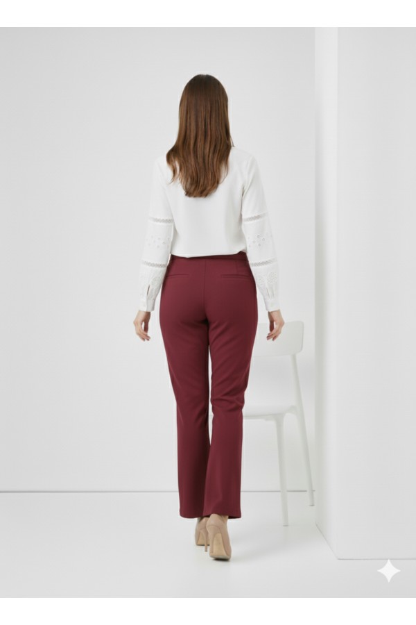 İspanyol Paça Pantolon A1106 Bordo