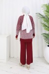 Desenli Triko Hırka Takım S1044 Bordo