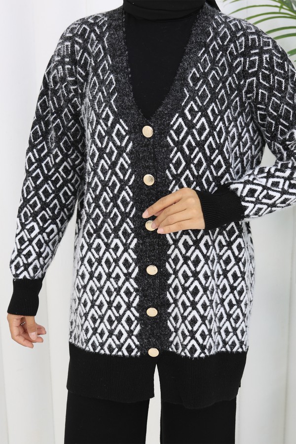 Desenli Triko Hırka Takım S1044 Siyah