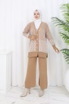Desenli Triko Hırka Takım S1044 Vizon Desenli Triko Hırka Takım S1044 Vizon